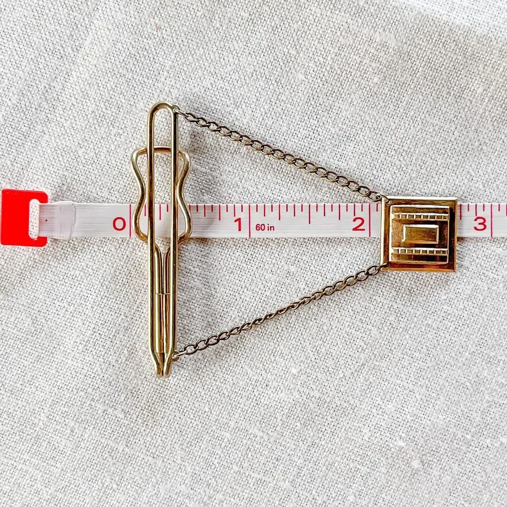 Vintage Hadley Tie Bar Clip Chain Gold Tone Mens Formal Wedding Groom Classic